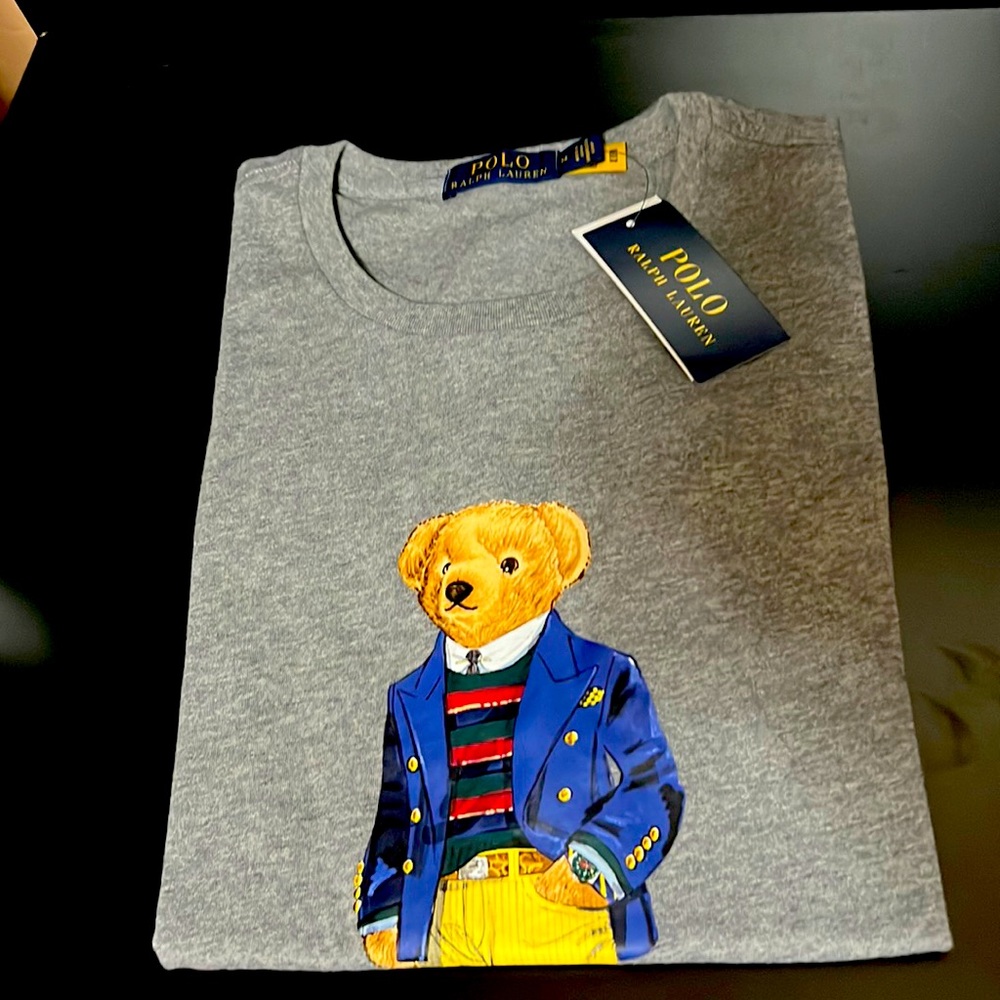 NEW Polo Ralph Lauren Gray Preppy College Bear Short Sleeve T Shirt